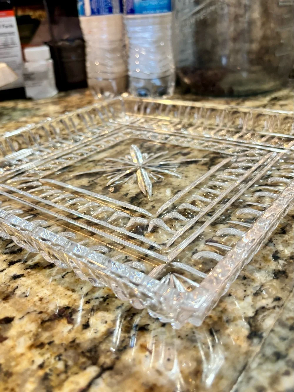 Waterford Crystal Clear Cut-Glass Square Serving Platter 10”